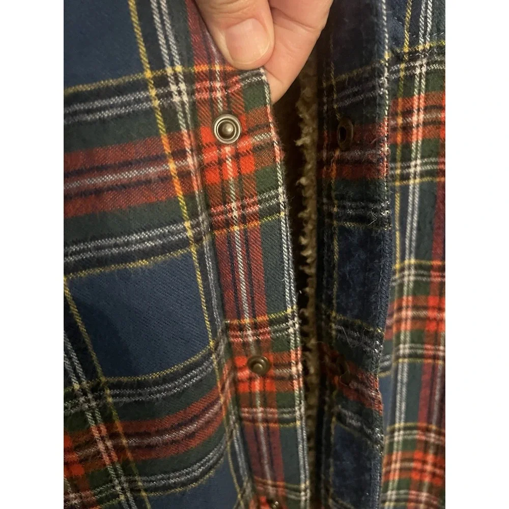 L.L. Bean Shacket Men's Large Multicolor Plaid Sherpa Blue Red Military‎ Jacket - Picture 8 of 11